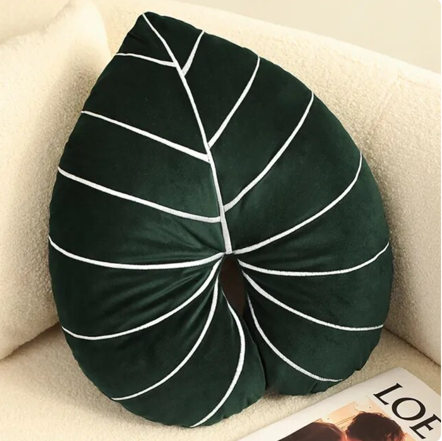 Plush Green Leaf Pillow