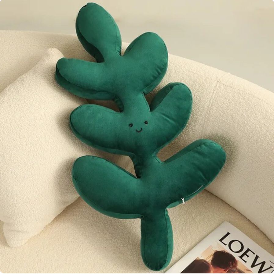 Plush Green Leaf Pillow