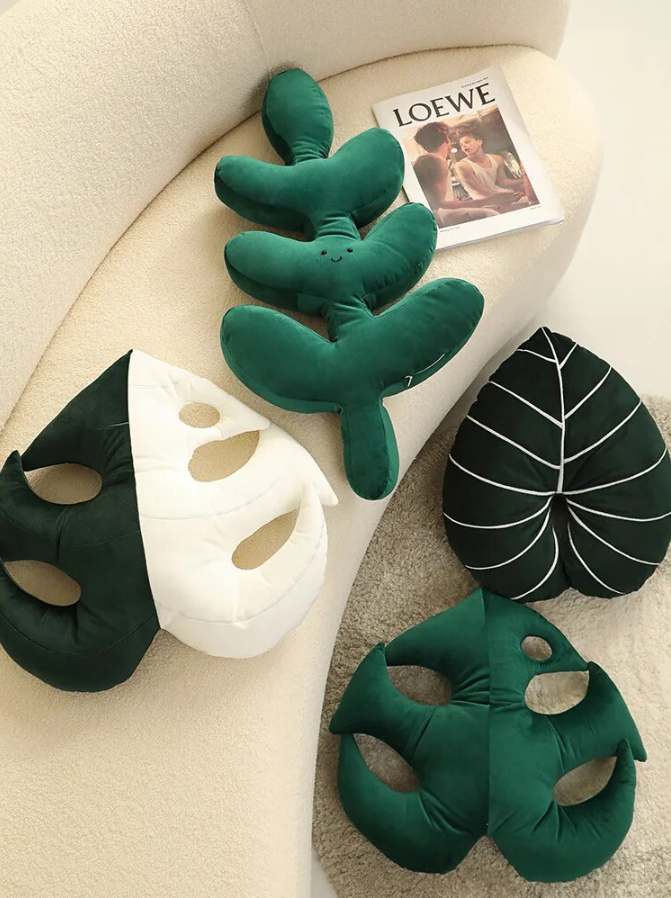 Plush Green Leaf Pillow