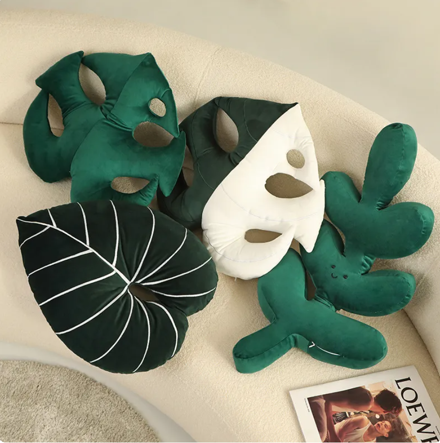 Plush Green Leaf Pillow