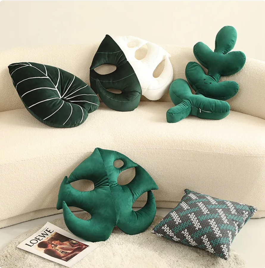 Plush Green Leaf Pillow